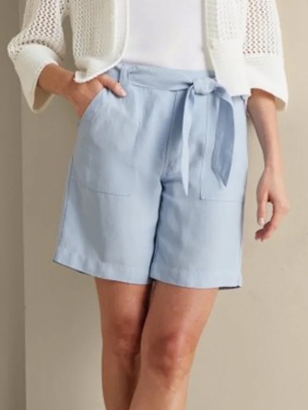 SOFT SURROUNDING Ojai Linen Blend Bermuda Shorts Light Blue EUC 3X